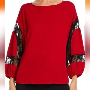 SINGLE THREAD BLOUSE SZ 1X RED BLACK LACE